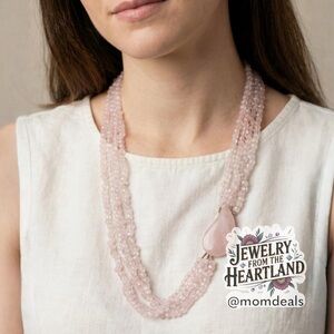 Vintage Genuine Rose Quartz Necklace Leaf Closure Strands Natural Pebbles EUC